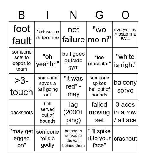 dotmf 7th game night: volleyball legends bingo Card