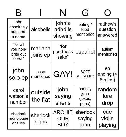 mailbag bingo Card