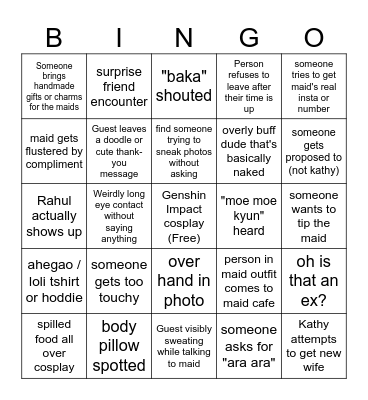 Anime Con Bingoboard Bingo Card