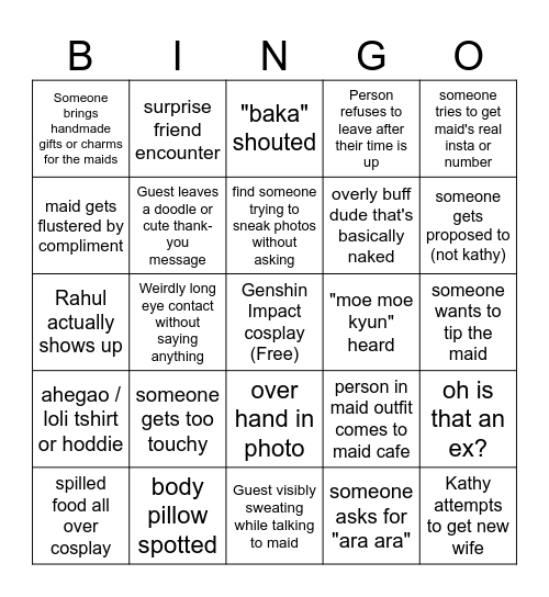 Anime Con Bingoboard Bingo Card