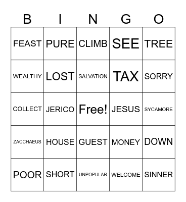 Zacchaeus Bingo Card