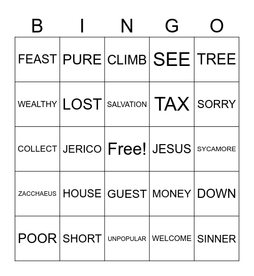 Zacchaeus Bingo Card
