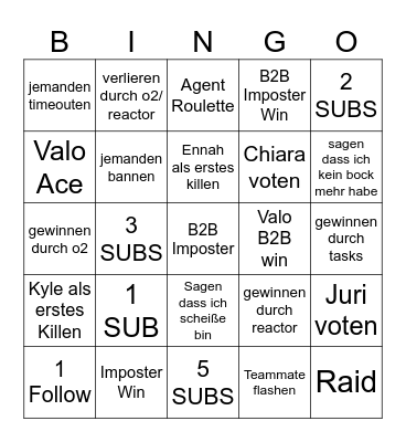 Amongs Us/ Valo Bingo Card