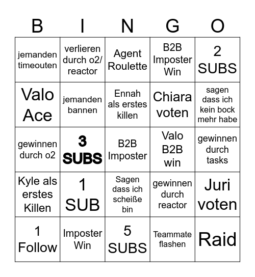 Amongs Us/ Valo Bingo Card