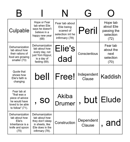 Night Bingo Card