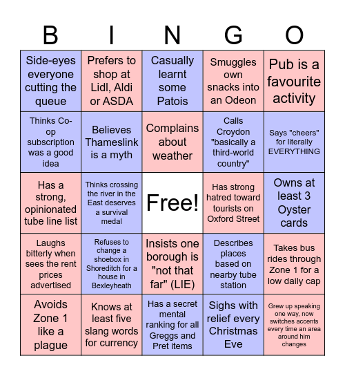 Proper Londoner Bingo Card