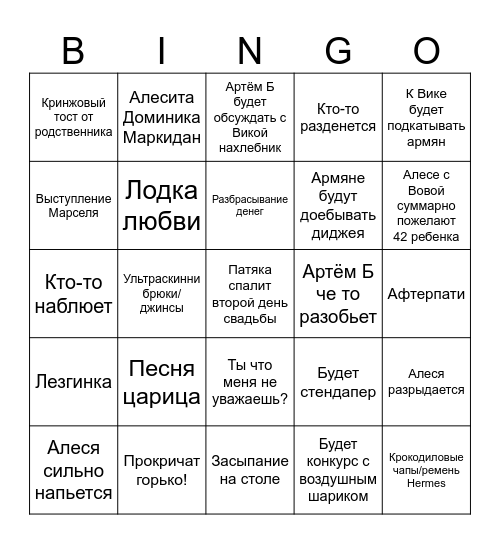 Svadba Bingo Card