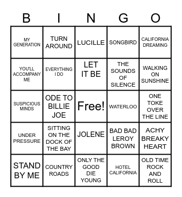 GEN X MUSIC BINGO Card