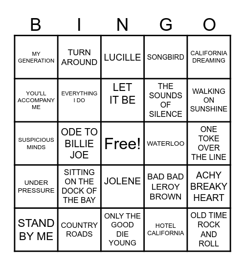 GEN X MUSIC BINGO Card