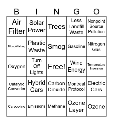 Clean Air Bingo Card