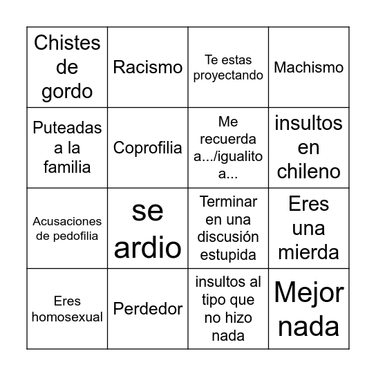 Bingo de insultos berretas Bingo Card