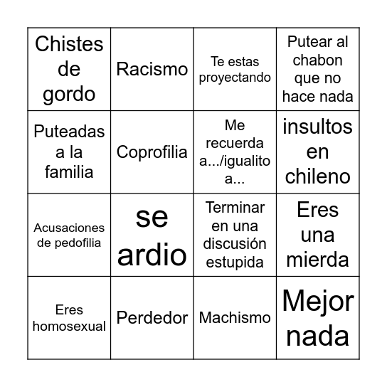 Bingo de insultos berretas Bingo Card