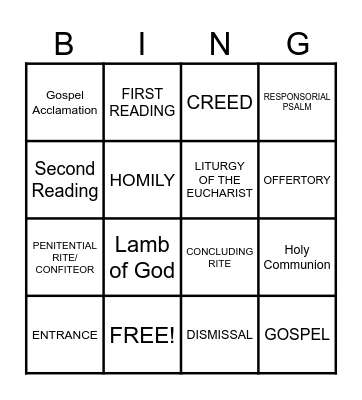 PARTS OF THE MASS Bingo Card