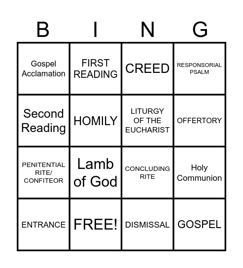 PARTS OF THE MASS Bingo Card