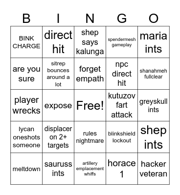 zero mission Bingo Card