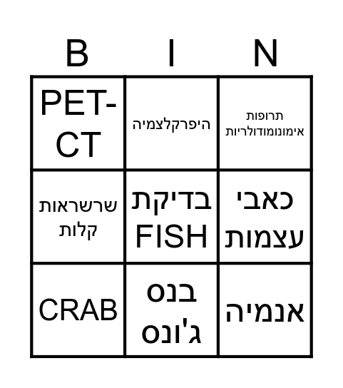 מיאלומה נפוצה Bingo Card