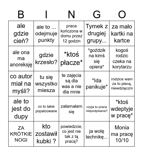 bingo z przeglądu Bingo Card