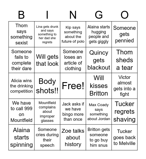 Polo Closing Dinner Bingo Card