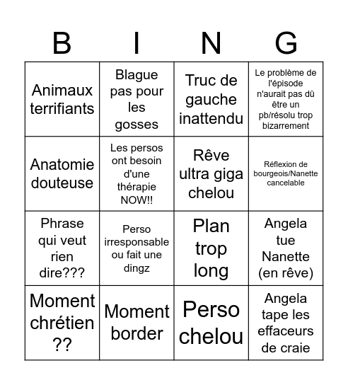Angela Anaconda Bingo Card