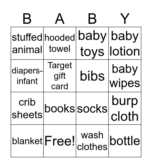Tristan's Baby Shower Bingo Card