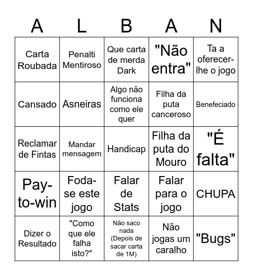 JOHNNY ALBANO RAGES ❤️ Bingo Card