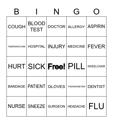 HOSPITAL Bingo Card