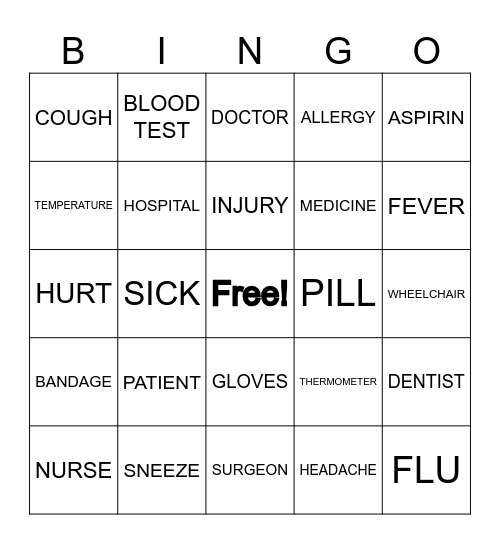 HOSPITAL Bingo Card