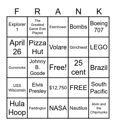 1958 Bingo Card