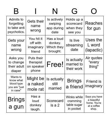 First Date Red Flag Bingo Card