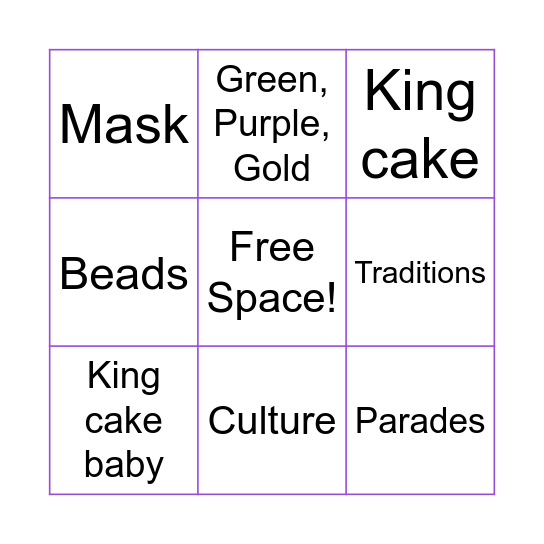 Mardi Gras Traditions! Bingo Card