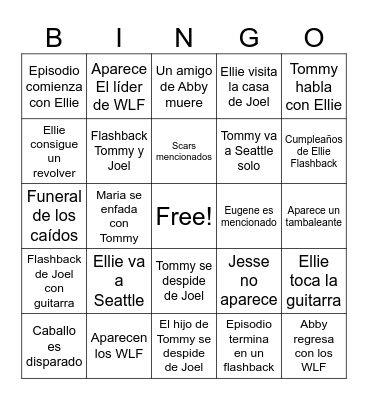 The Last Of Us Season 2 Episode 3 Bingo Card