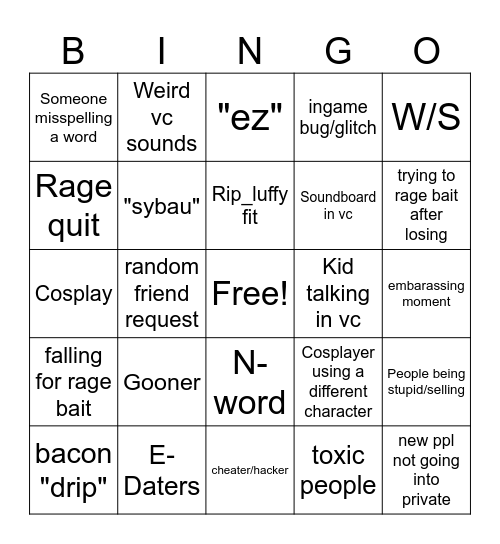 Roblox Bingo Card
