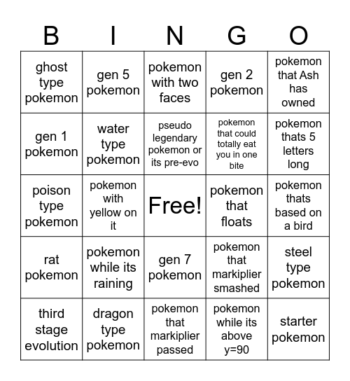 Catch a... Bingo Card
