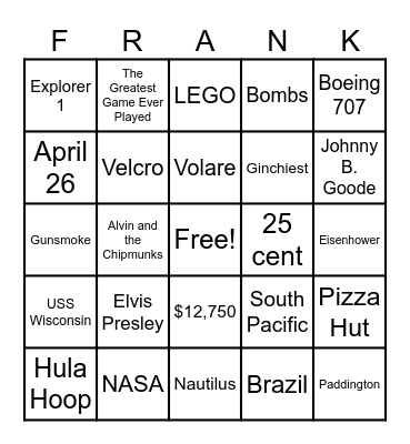 1958 Bingo Card