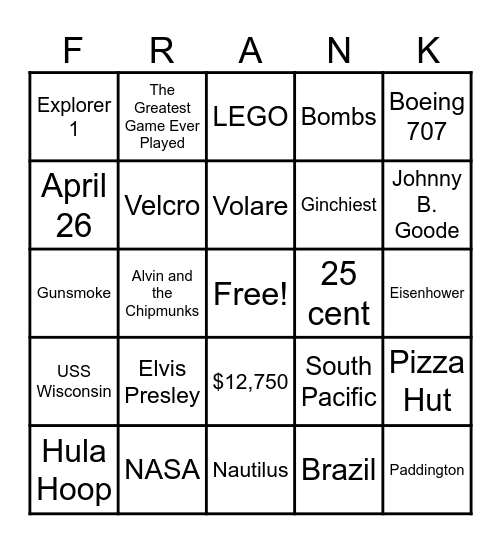 1958 Bingo Card