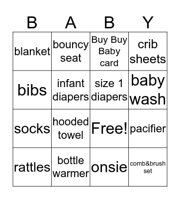 Tristan's Baby Shower Bingo Card