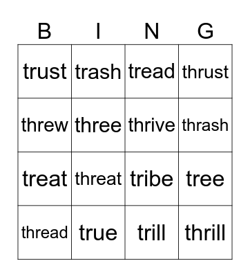 THR vs. TR Sounds Bingo! Bingo Card