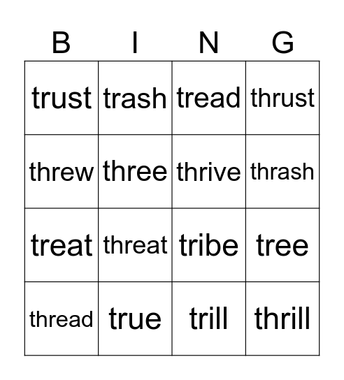 THR vs. TR Sounds Bingo! Bingo Card