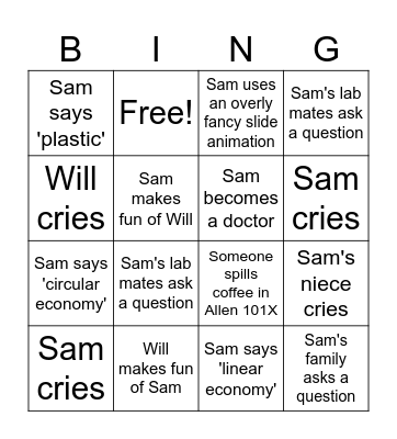 Sam's Defense! Bingo Card