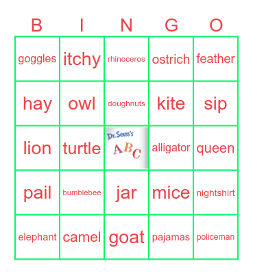 The ABC by Dr. Seuss Bingo Card