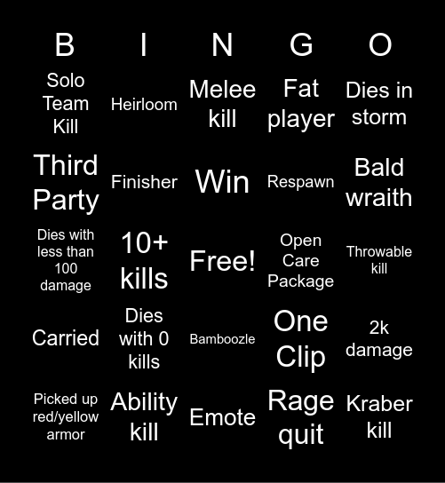 Apex legend Bingo Card