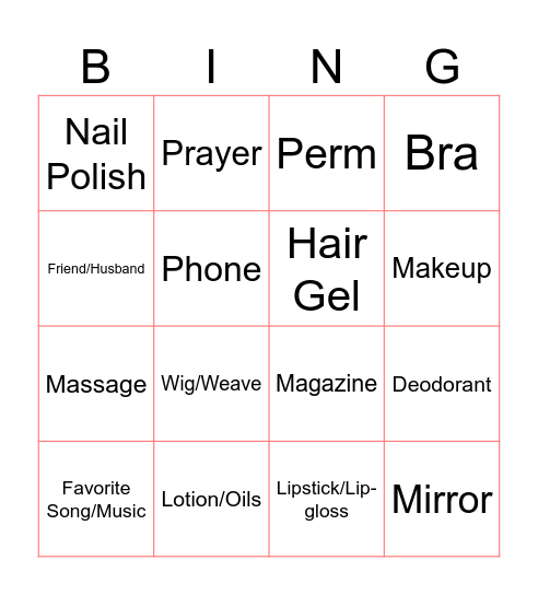 GRWM Bingo Card