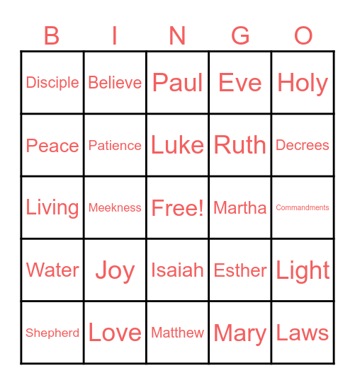 Bible Bingo Card