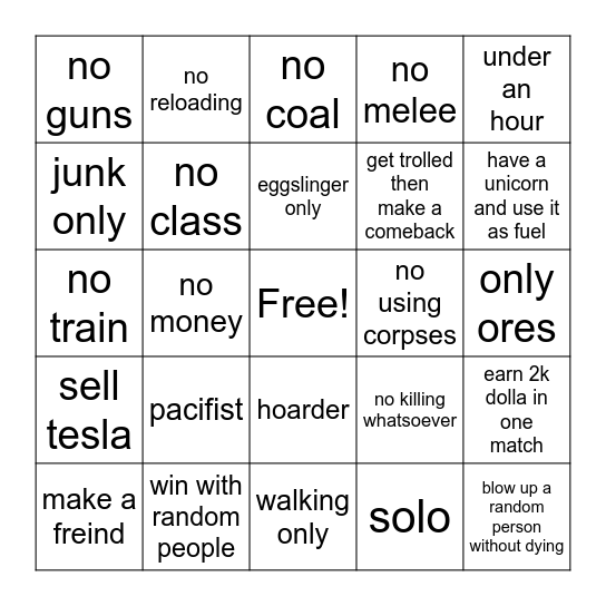 dead rails challenges Bingo Card