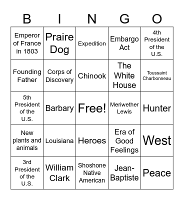 Unit 4: Westward Expansion Bingo Card