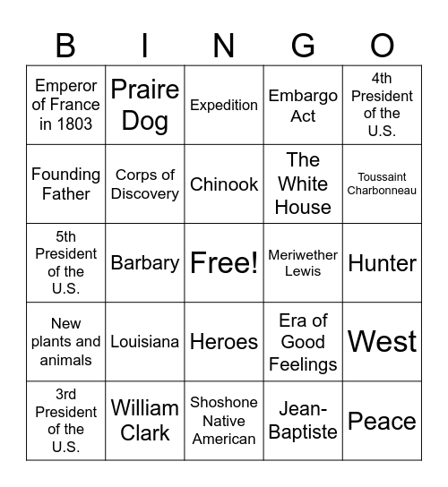 Unit 4: Westward Expansion Bingo Card