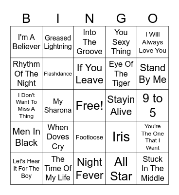 Movie Hits 2 Bingo Card