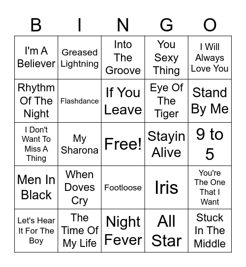 Movie Hits 2 Bingo Card