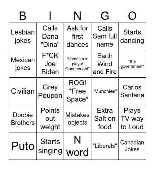 Forbidden Bingo Card