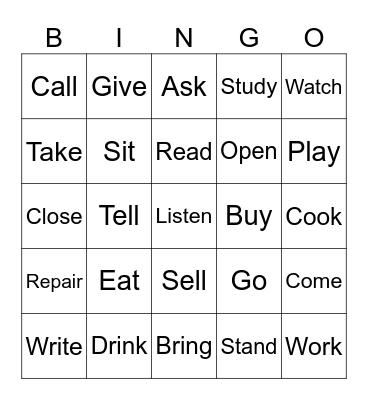 Verbs AE Bingo Card